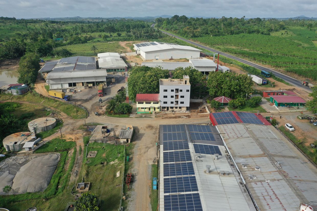 Solar panels on the roof of the dried fruit factory in Ghana